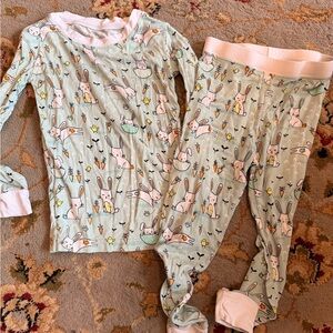 Little Sleepies Mint Bunny and Carrot Pajama Set with Pink Trim